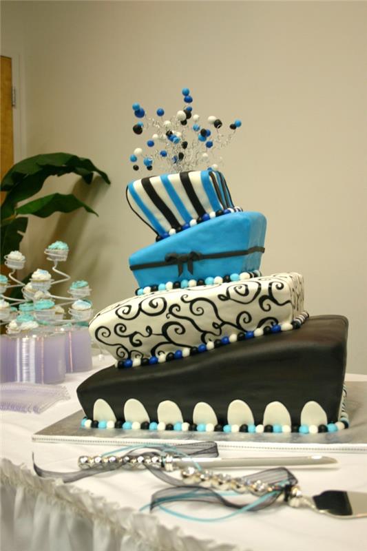 pöytä sisustus sininen kakku häät juhlia