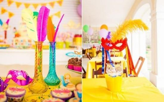 pöytä koristeet karnevaali ideoita värikkäitä höyheniä