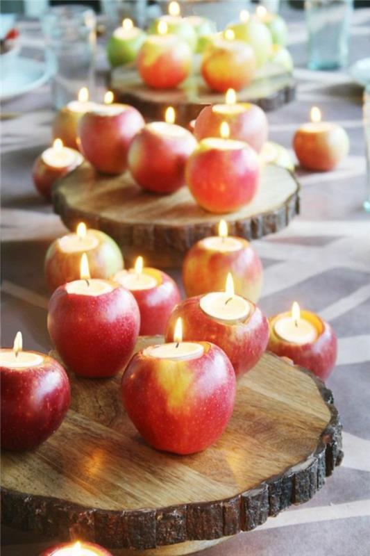 pöytäkoristeet häät mennä naimisiin syksyllä häät lokakuussa hukkaan omenoita