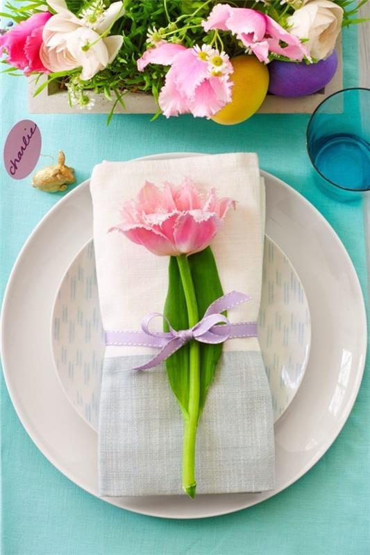 pöytäkoristeet pääsiäinen kukka lautasliina solmio värilliset tekstiilit