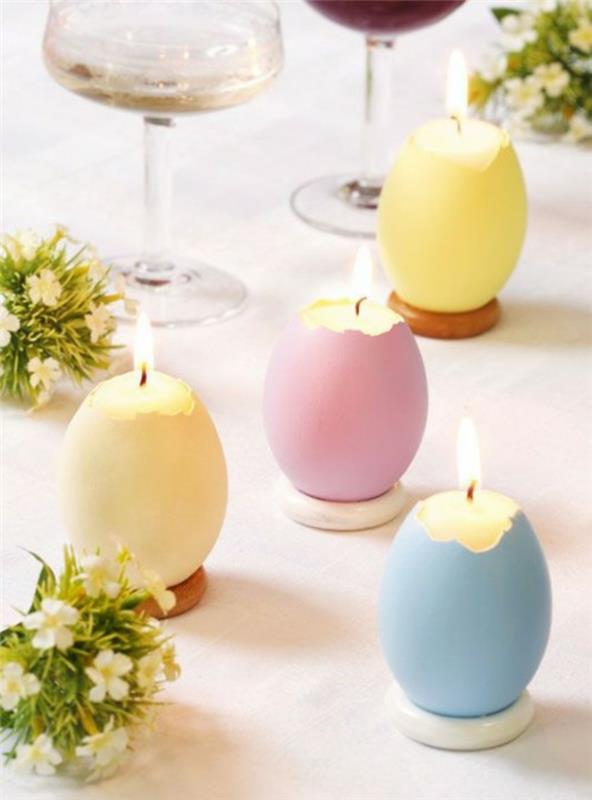 pöydän koristelu pääsiäinen pääsiäispöydän koristeluideoita diy kynttilät kaada itsesi pastelliväreihin