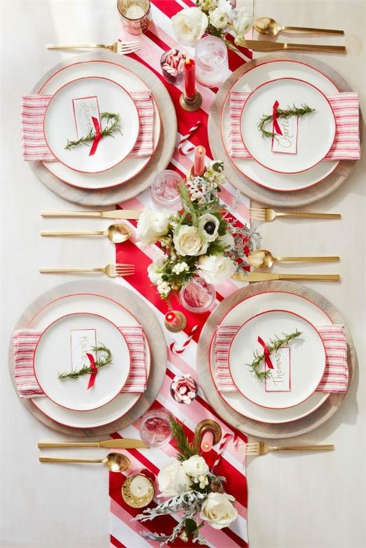 pöydän koristelu joulun punainen valkokulta