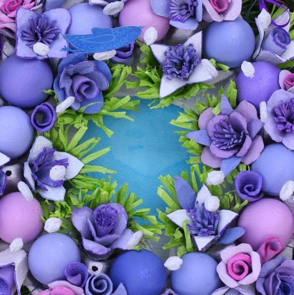 pöytäkoristeet pääsiäiseksi värikkäitä munia pääsiäinen seppele violetti