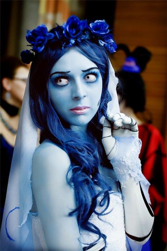 halloween -puvut naisten sininen peruukki -karnevaaliasut