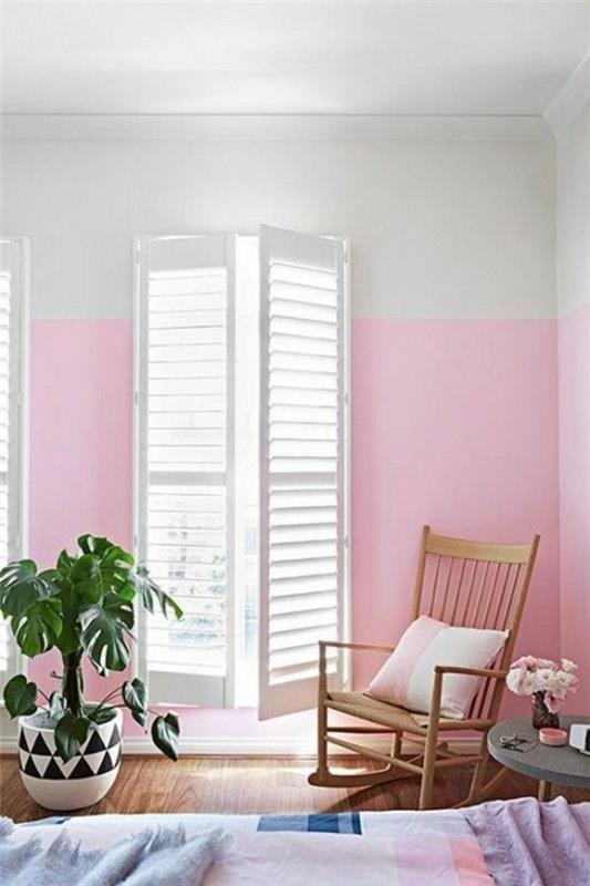 rullakaihtimet seinäsuunnittelu kotiideoita seinän värit vaaleanpunainen valkoinen