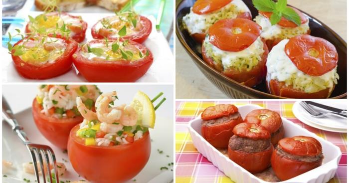 tomaatit terveitä täytettyjä paistettuja katkarapuja riisin yrttejä