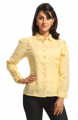 Puffærmet gul skjorte til kvinder