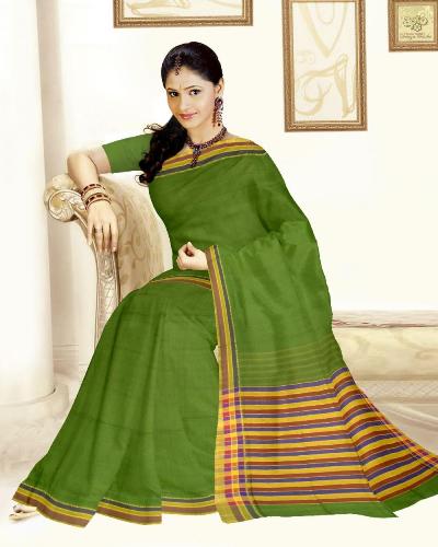 Mangalagiri bomuld sarees kvinde i grønt