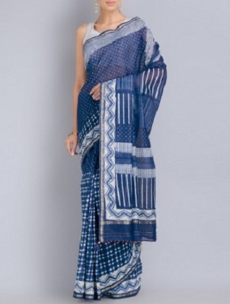 A Chanderi Zari Indigo Saree