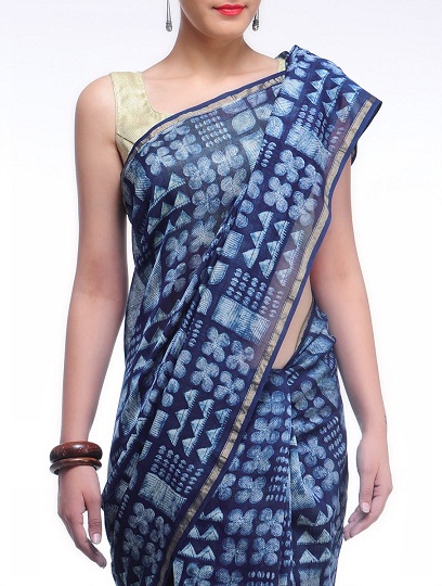 Virágmintás Indigo Saree