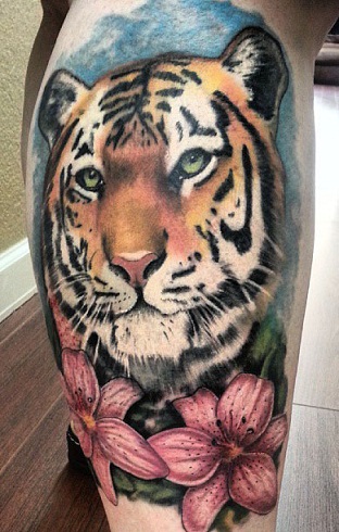 Fierce Tiger Calf Tattoo Design