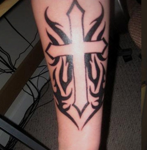 Crucifix Tribal Arm Tattoos
