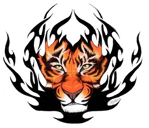 Tűz Tigris Törzsi Kar Tetoválás