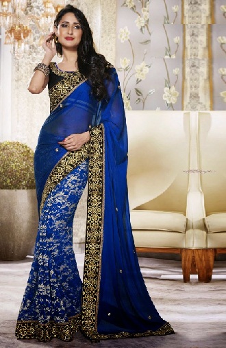 elegant tunge designer blå saree