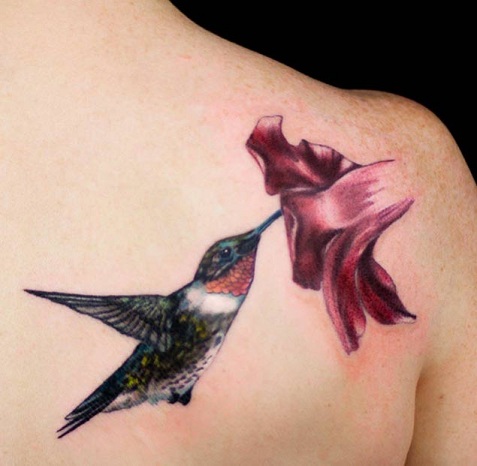 Fodring af kolibri -tatovering på bagsiden