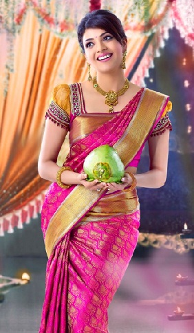 Kanchi Pattu-Pink og Golden Saree
