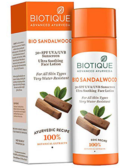 Biotique Bio Sandalwood 50+ Spf Uva Uvb Solcreme Ultra Beroligende Ansigtslotion