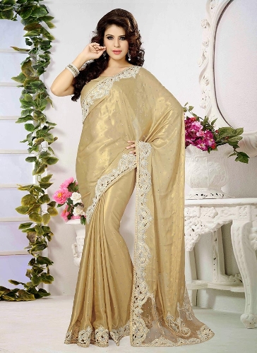 Arany csillogás Georgette Saree hímzéses szegéllyel