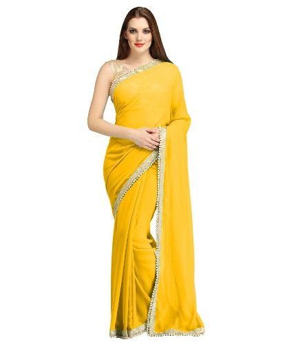 Yellow Plain Georgette Saree