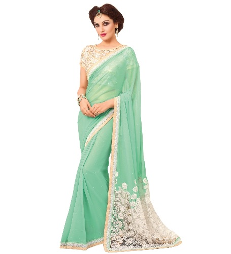 Világoszöld és fehér tervező, Georgette Saree