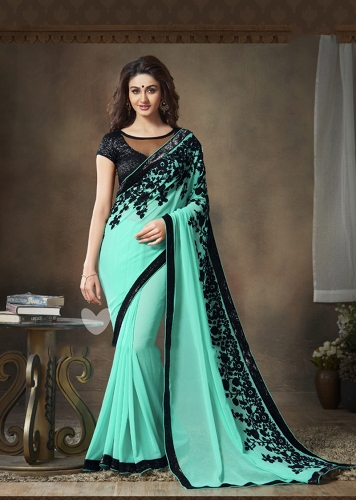 Tengeri zöld színű Georgette Party Wear Saree