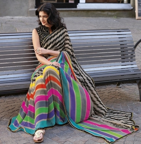 Flerfarvet Georgette Casual Saree