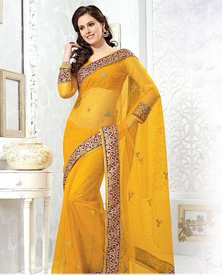 Kunstnerisk Heavy Yellow Kota Saree