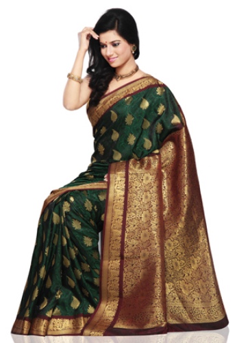 Green Sarees-Dark Green Seneste Designer Saree 8