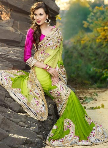 Lime Green Saree kőmunkával