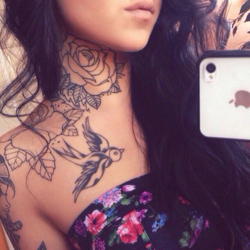 Roses By Thorns Neck Tattoos
