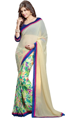 8. Creme flerfarvet chiffon saree