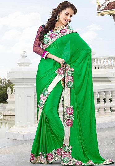 11. grøn designer fest slid chiffon saree