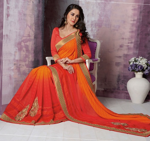 5. orange farvet chiffon saree