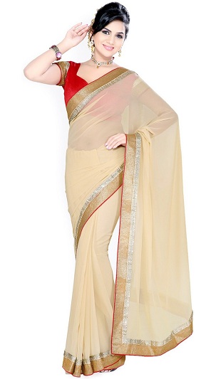 Beige Plain Chiffon Saree