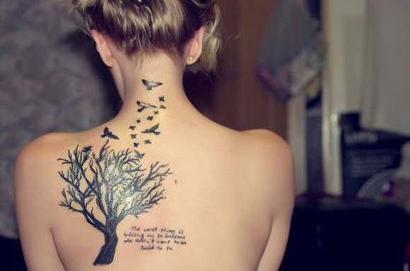 Fa Tattoo Design Idézet és Madár