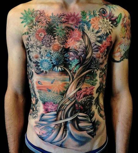 Træ tatovering med blomster