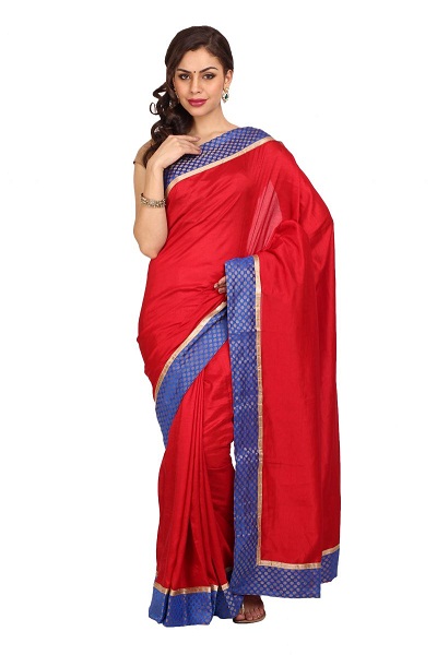 Red Rajasthani Plain Saree