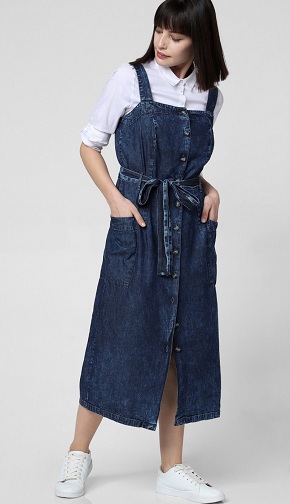 A-Line Button Down Dungaree kjole
