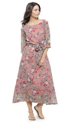 Boat Neck A Line Georgette kjole