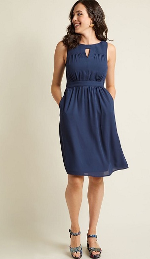 Marineblå Chiffon A-linje kjole