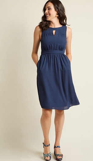 Navy Blue Chiffon A-Line ruha