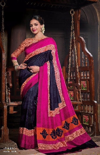 latest-designer-sarees-blue-and-pink-strip-saree