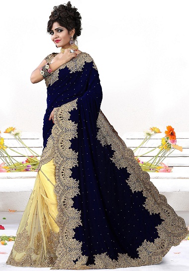 Dobbelt farve Velvet Saree