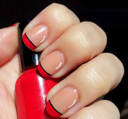 Sort og rød fransk tip Nail Art designs