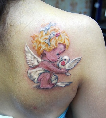 Színes Baby Cherub Angel Tattoo