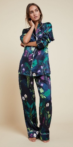 Sötét dzsungelben nyomtatott női selyem pizsama