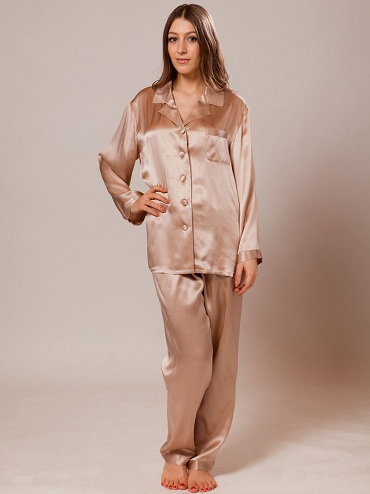Gazdag bronz árnyékolt női selyem pizsama