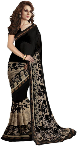 Olcsó Sarees-fekete színű Georgette nyomtatott Sari 8