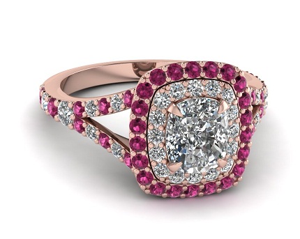 Pink Sapphire Cushion Cut eljegyzési gyűrűk