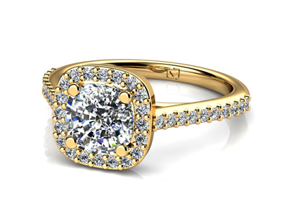 Sárga arany párna vágott gyémánt eljegyzési gyűrűk